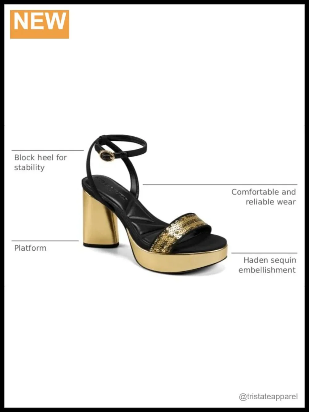 Platform Heel Sandal With Sequins Block Heel Ankle Strap Open Toe